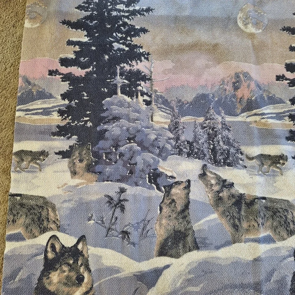 Vintage Nature Wolf Moon Acrylic Blanket Forest Mountains Cabincore